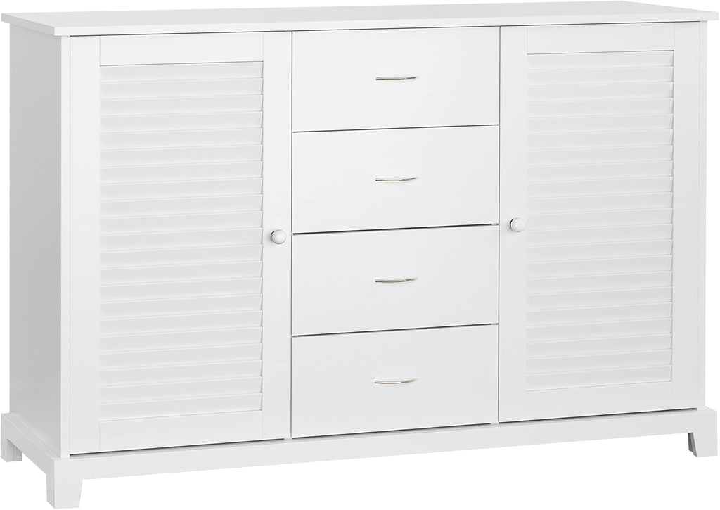White Storage Cabinet with Drawers and Louvered Doors C7700