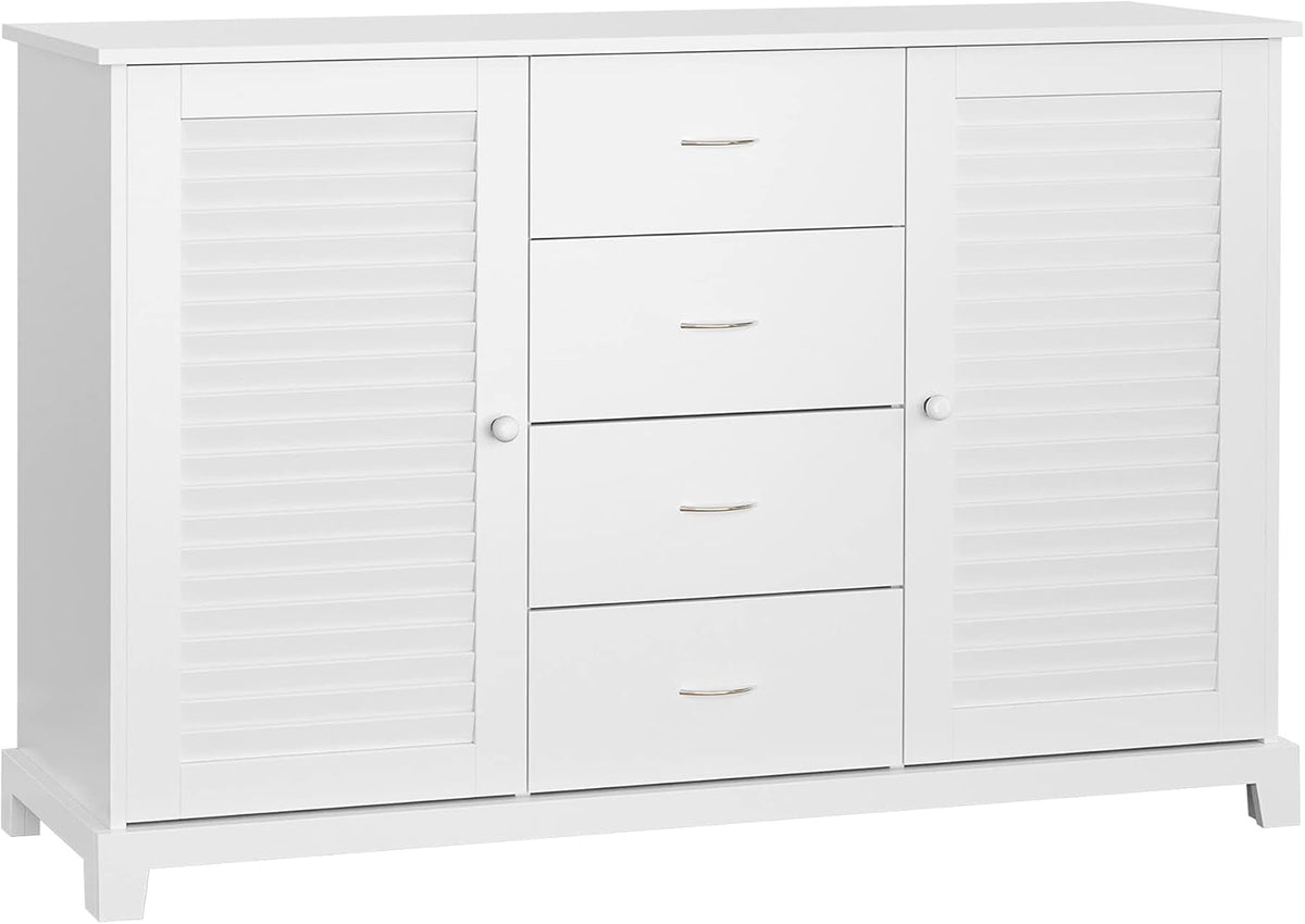 White Storage Cabinet with Drawers and Louvered Doors C7700
