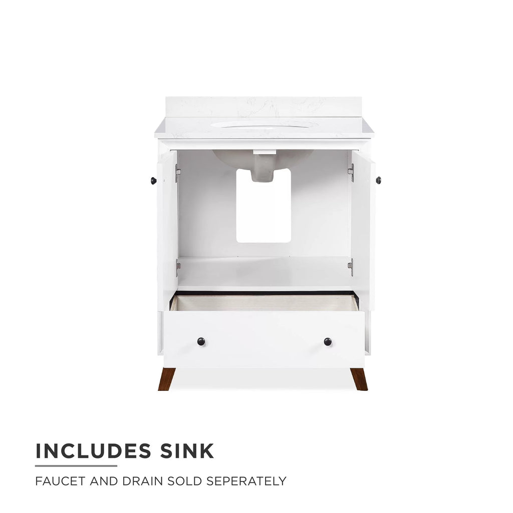 30 Inch White Bathroom Vanity with Sink D101