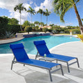Blue 3 Pieces Adjustable Steel Textilene Patio Chaise Lounge Set F6715
