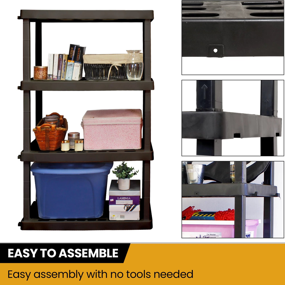 4-Tier Black Plastic Storage Unit R683516