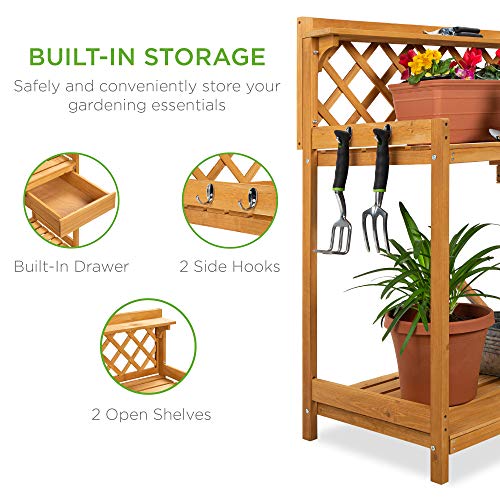 Wooden Potting Bench with Cabinet Drawer Y81294
