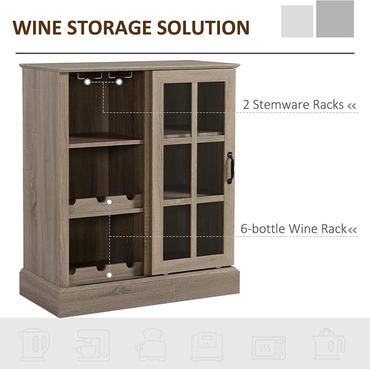 Wine Cabinet with 6-Bottle Wine Rack and Stemware Racks Q241
