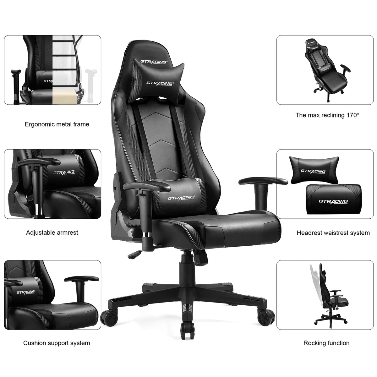 Black Ergonomic High Back Reclining Gaming Chair B8440