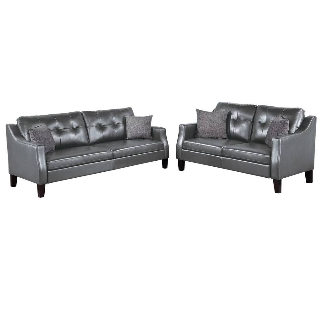 Classic Gray Faux Leather 2 Piece Sofa and Loveseat Set B372