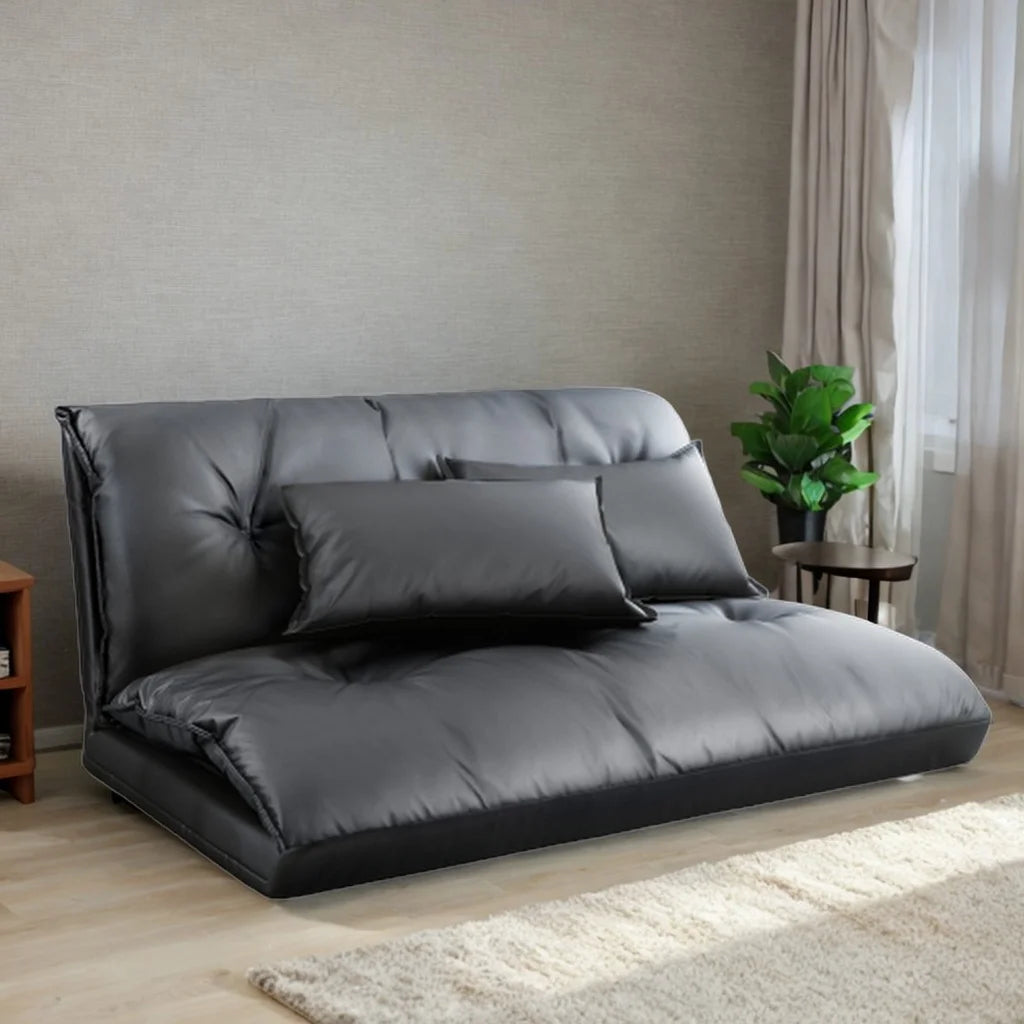 Black Adjustable Folding Futon Sofa with Two Pillows I628193