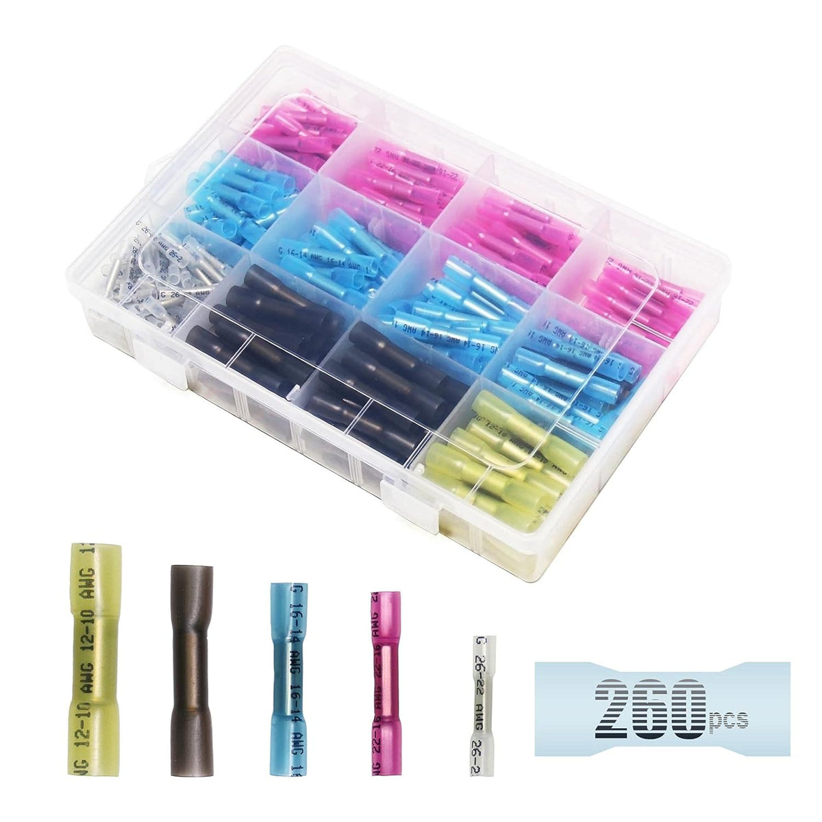 260pcs 10-26AWG Heat Shrink Butt Connectors Kit N767987