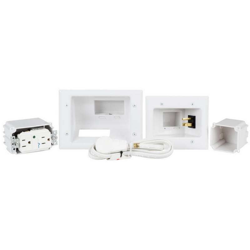Recessed Pro-Power Kit with Duplex Surge Suppressor and Straight Blade Inlet Mounting Plate - White L15166
