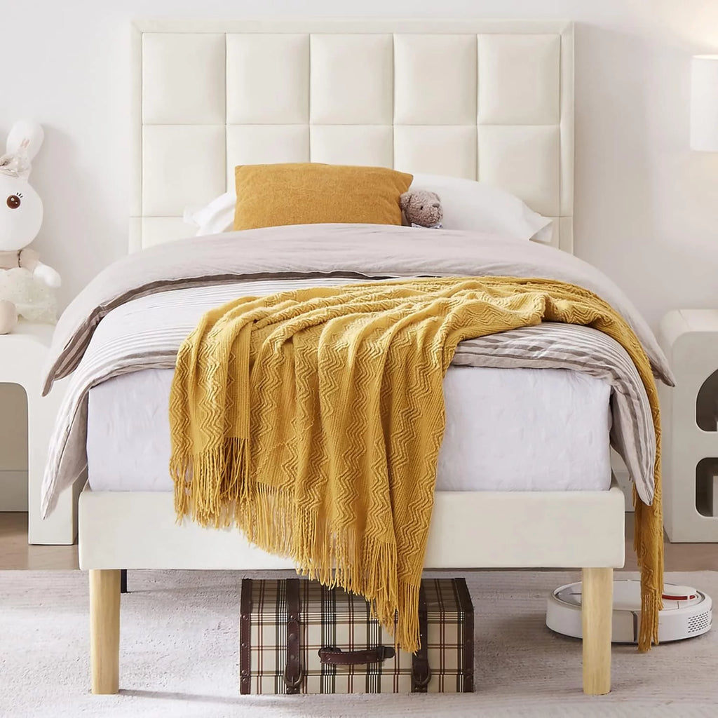 Twin Size Velvet Platform Bed Frame with Headboard L593749