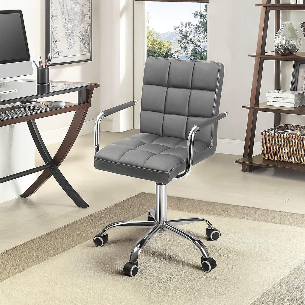 Gray PU Leather Adjustable Height Office Chair with Armrests M25142