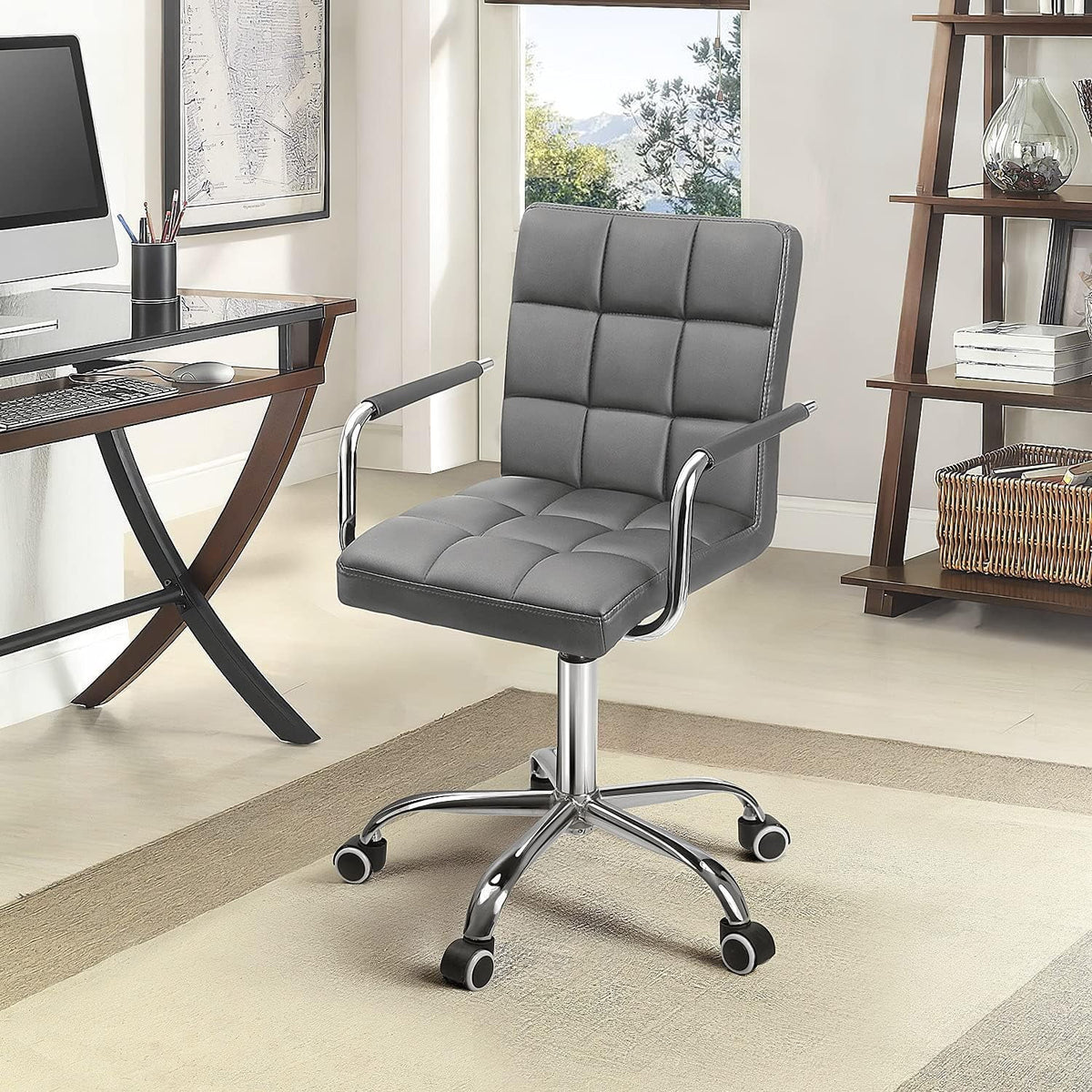Gray PU Leather Adjustable Height Office Chair with Armrests M25142
