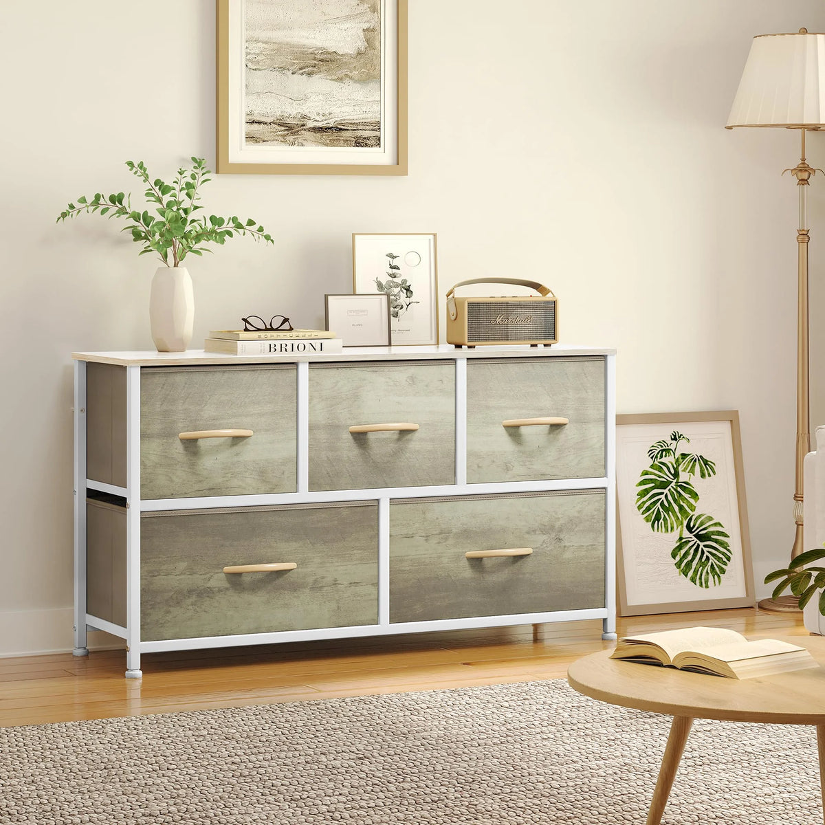 4 Drawer Fabric Storage Dresser with Wooden Top W95624