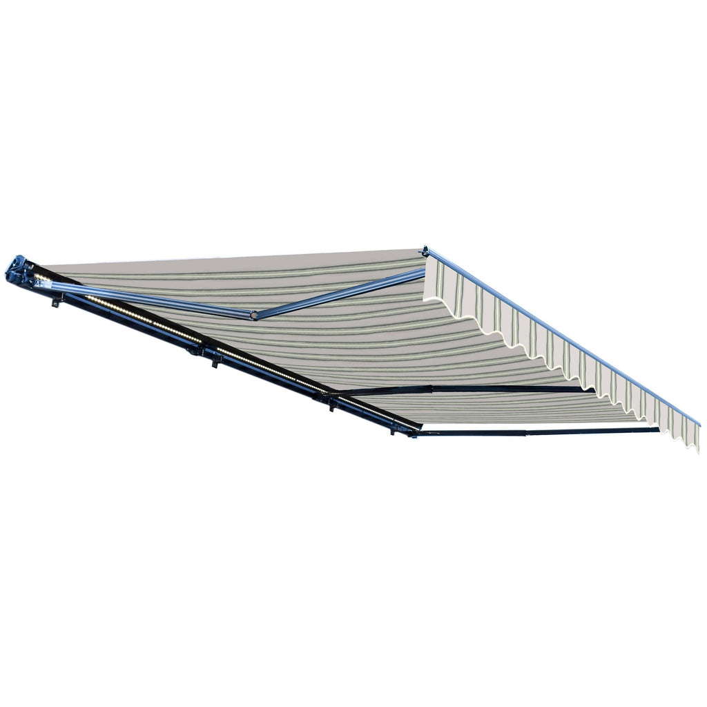 Motorized LED 12 x 10 ft. Half Cassette Retractable Awning Multi-Stripe Green K5189