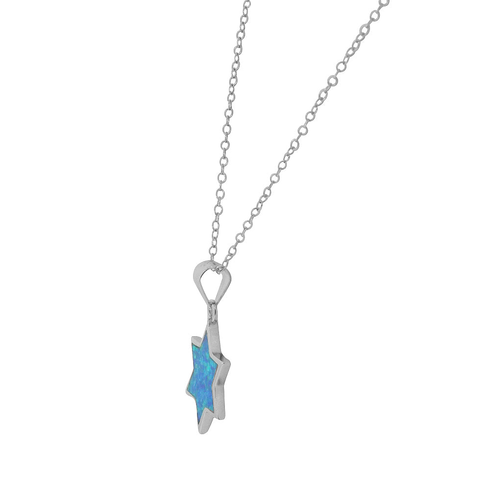 925 Sterling Silver Blue Star of David Pendant Necklace, 18" V373659