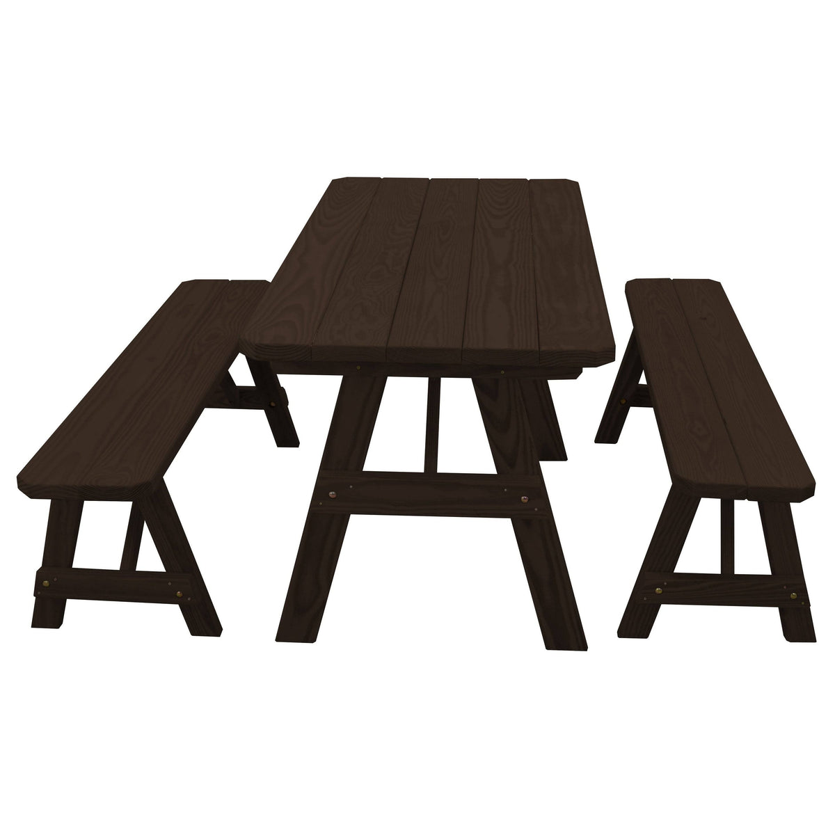 Walnut Stain Traditional Picnic Table with 2 Benches U472791