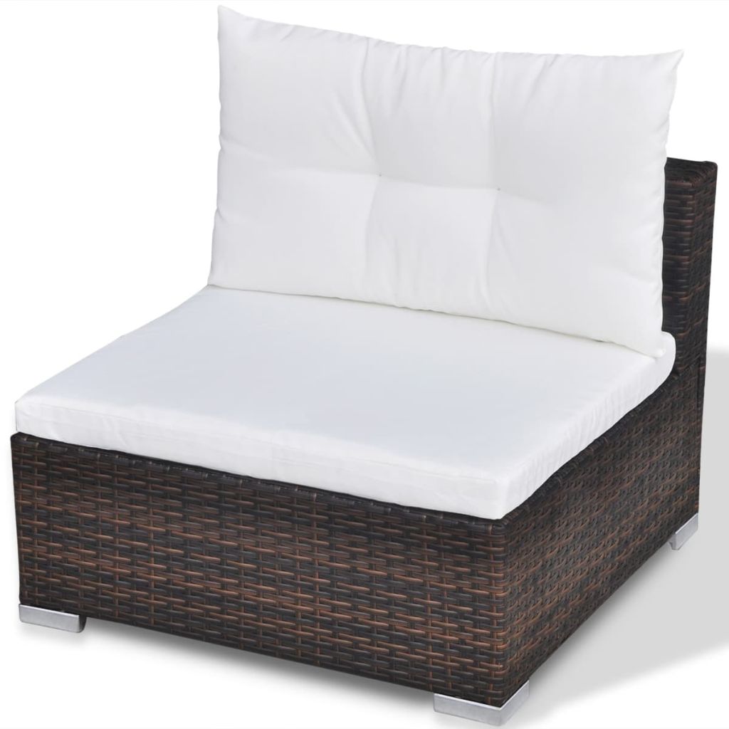 10 Piece Brown Poly Rattan Outdoor Sofa Set with Coffee Table and Ottoman P9450