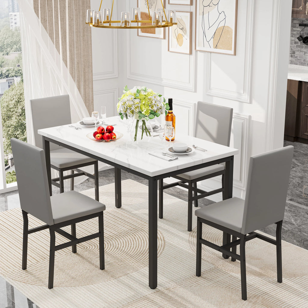 Gray 5-Piece Faux Marble Dining Table Set B97733