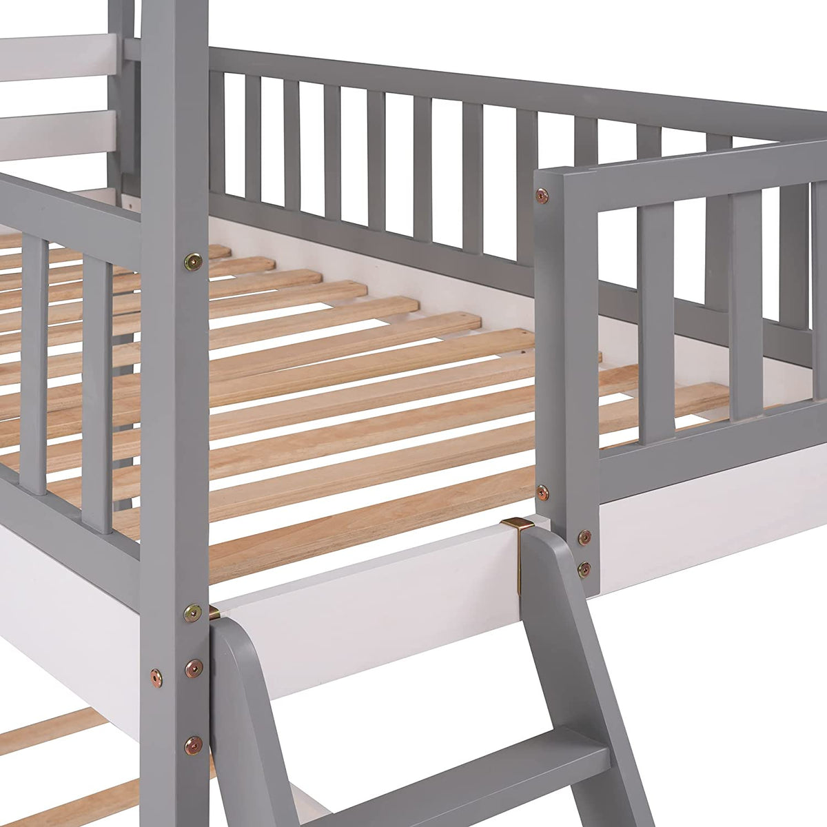 Gray Wood Kids House Bed with Roof and Ladder I710653