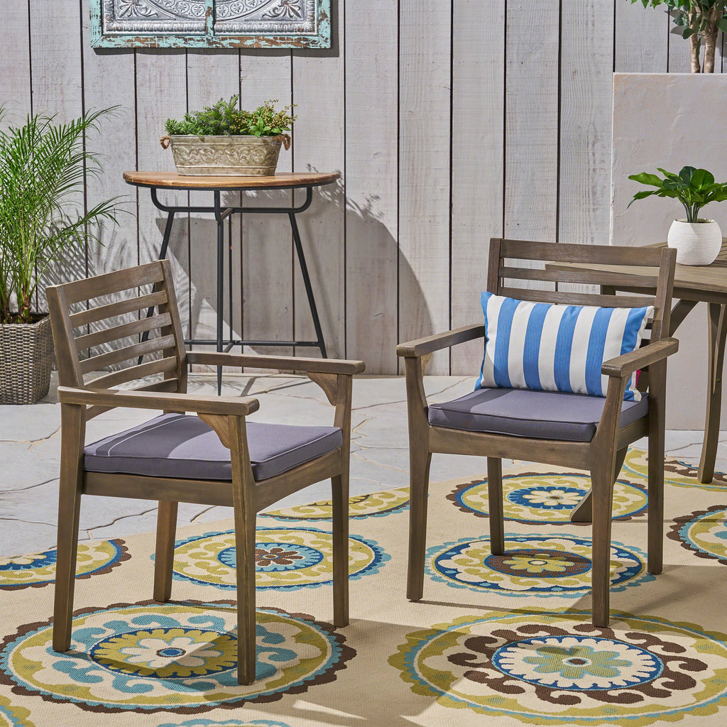 Acacia Wood Outdoor Dining Chairs Set of 2 I9397