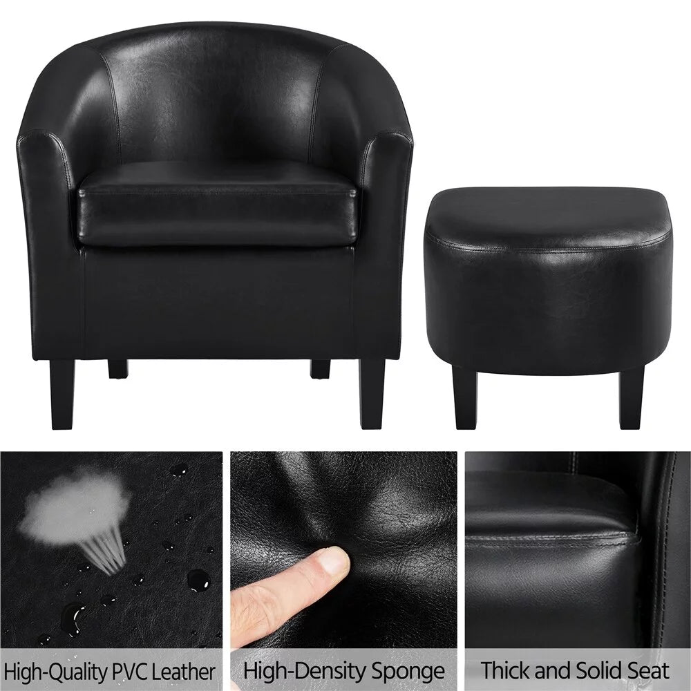 Black Faux Leather Accent Chair and Ottoman Set Z345594