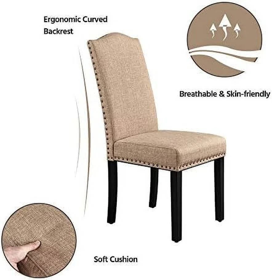 Upholstered Dining Chairs with Rubber Wood Legs and Nailhead Trim Set of 6 E42406