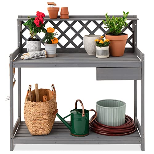 Wooden Potting Bench with Cabinet Drawer Y81294