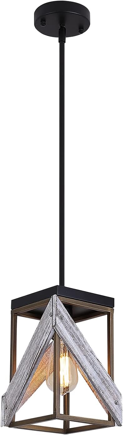 Antique Gold and Black Wood Pendant Light J631710