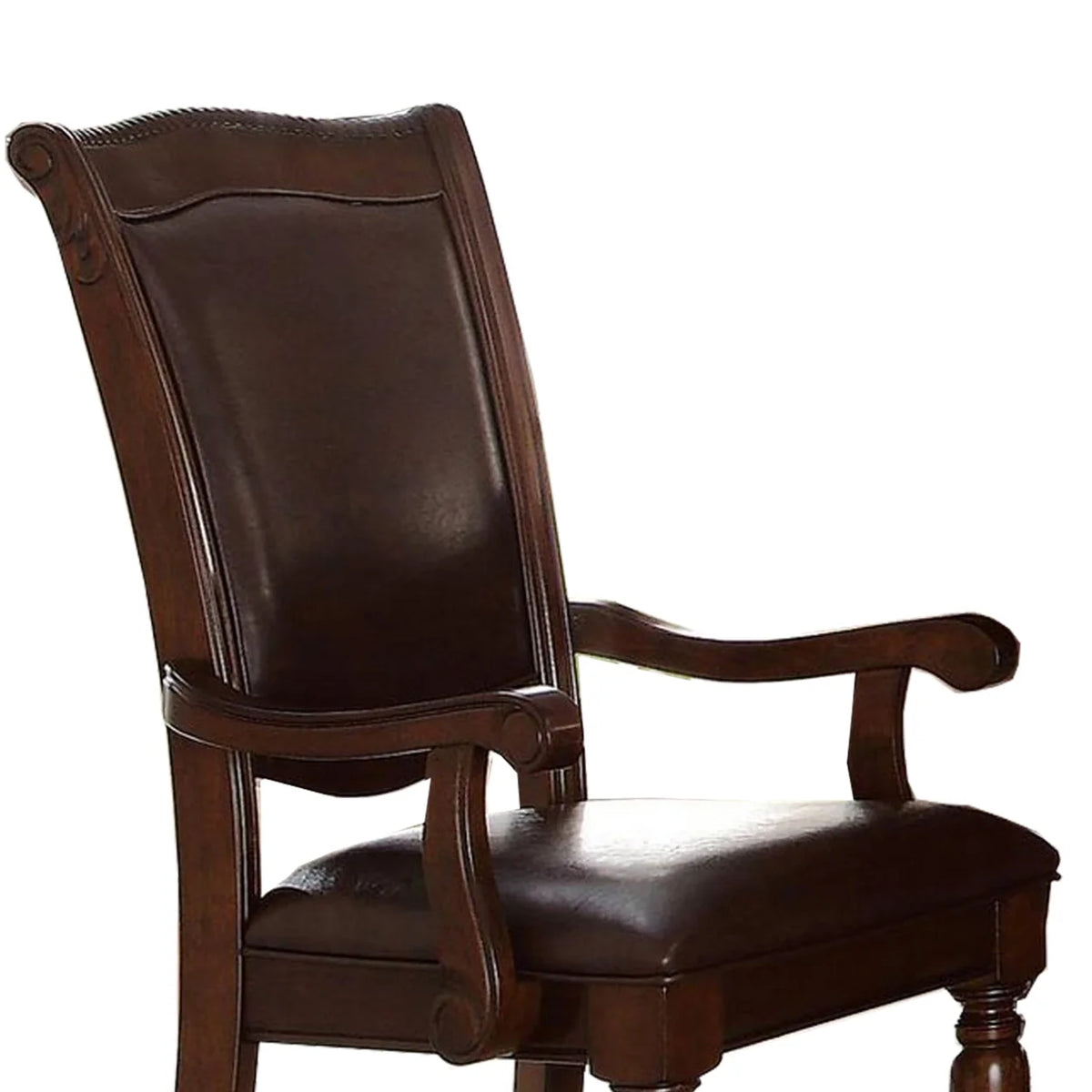 Wood & Leather Dining Side Arm Chair, Brown & Dark Brown, Set of 2 C444543