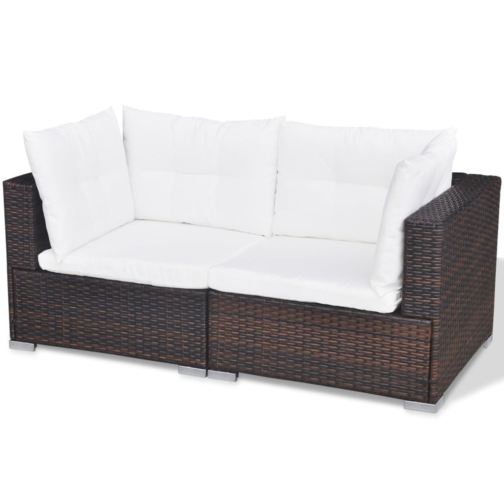 10 Piece Brown Poly Rattan Outdoor Sofa Set with Coffee Table and Ottoman P9450