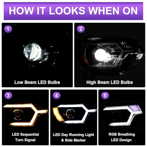 LED Headlight Assembly with Sequential Turn Signal Black Housing Amber Reflector W963