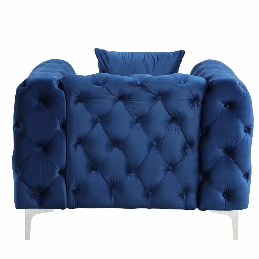 Blue Velvet Button Tufted Accent Chair P574471
