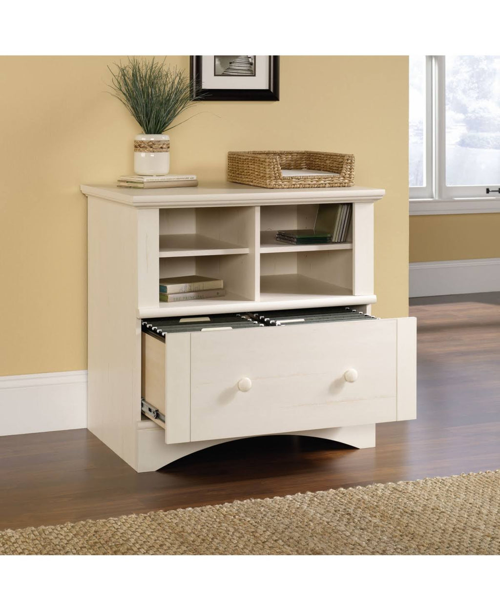 Antiqued White Lateral File Cabinet I88156