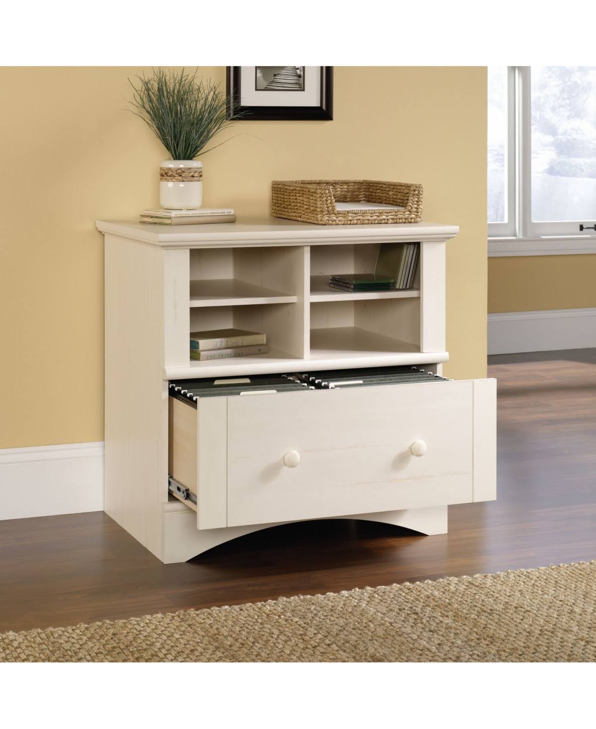 Antiqued White Lateral File Cabinet I88156