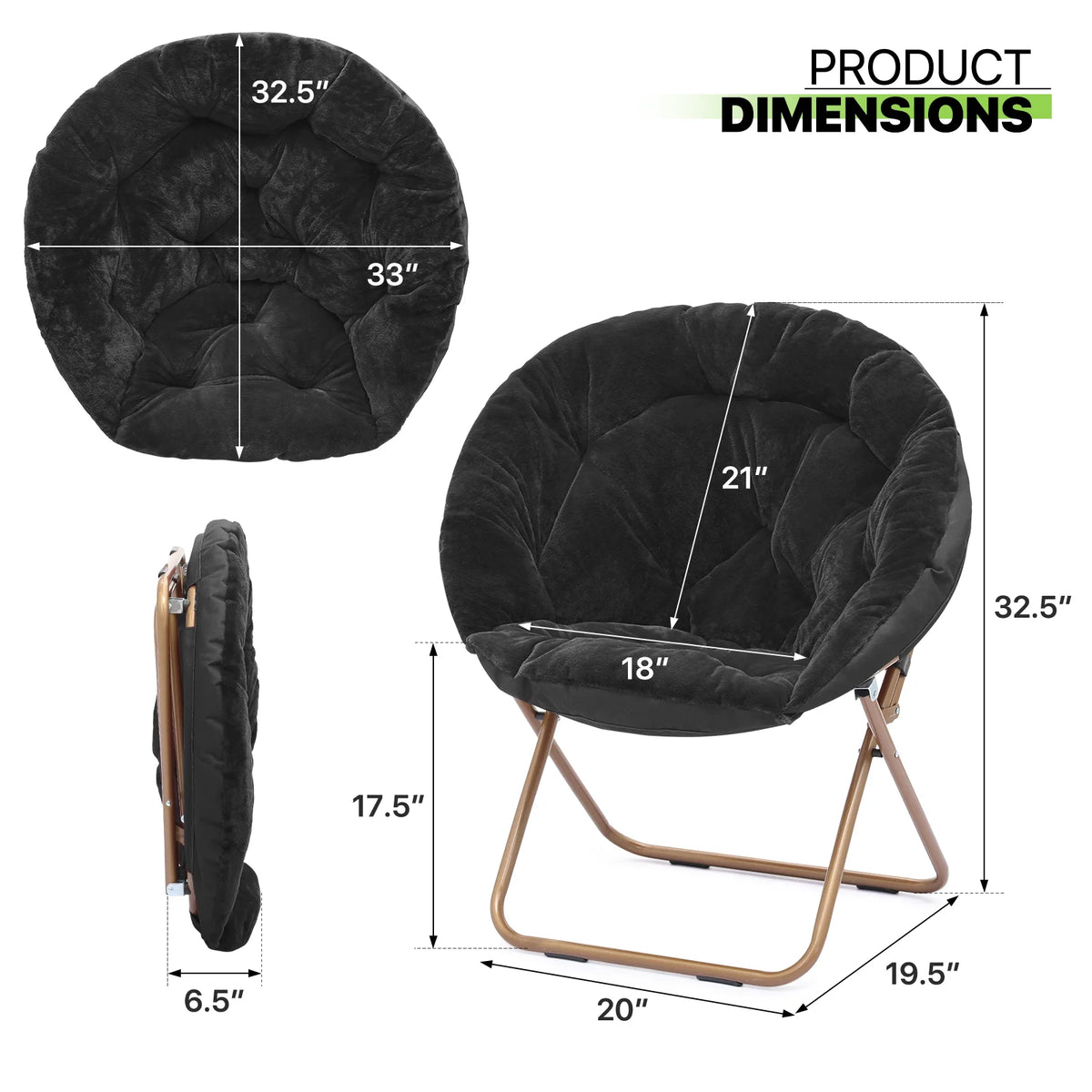 Black Faux Fur Folding Accent Chair with Metal Frame Z573