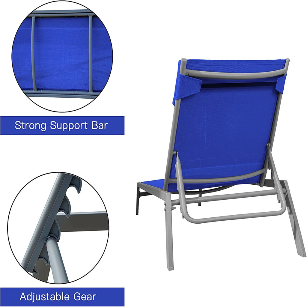 Blue 3 Pieces Adjustable Steel Textilene Patio Chaise Lounge Set F6715
