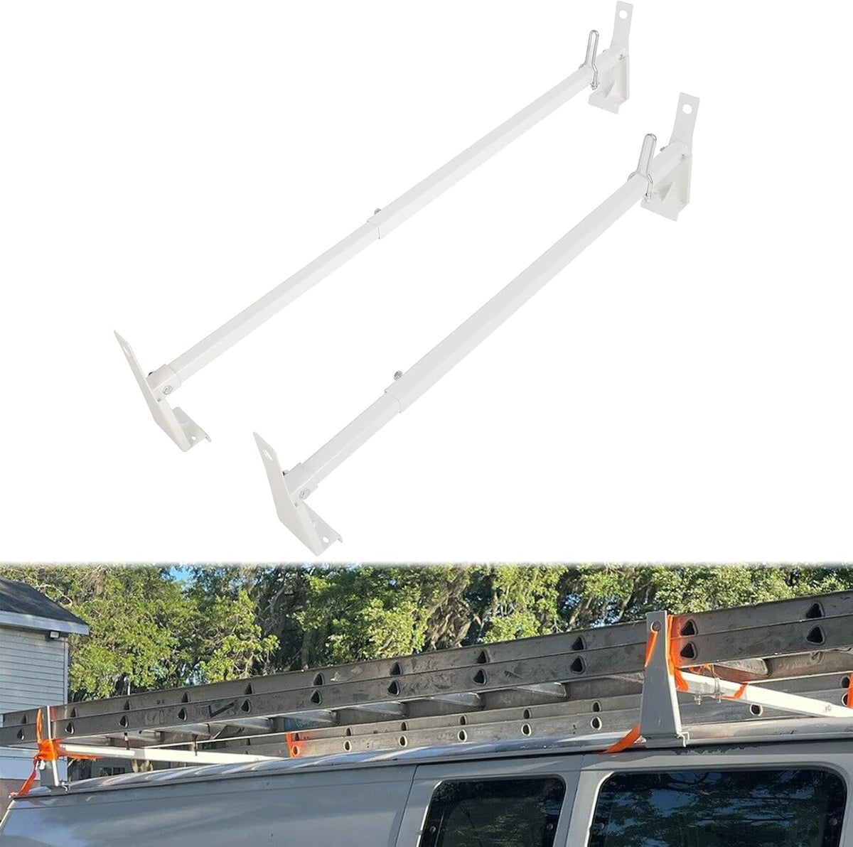 Steel Universal White Cargo Van Ladder Rack Roof 600LB F923714