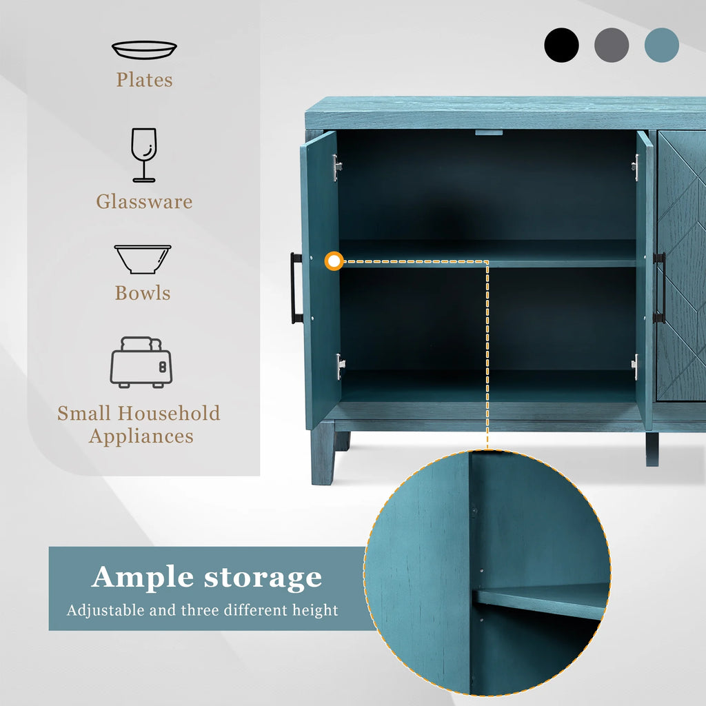 4-Door Retro Sideboard with Adjustable Shelves P9368