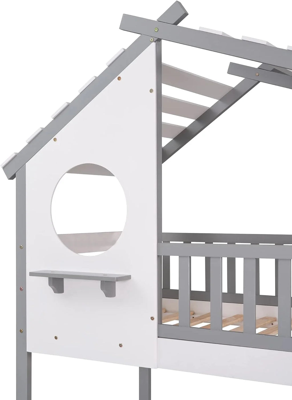 Gray Wood Kids House Bed with Roof and Ladder I710653