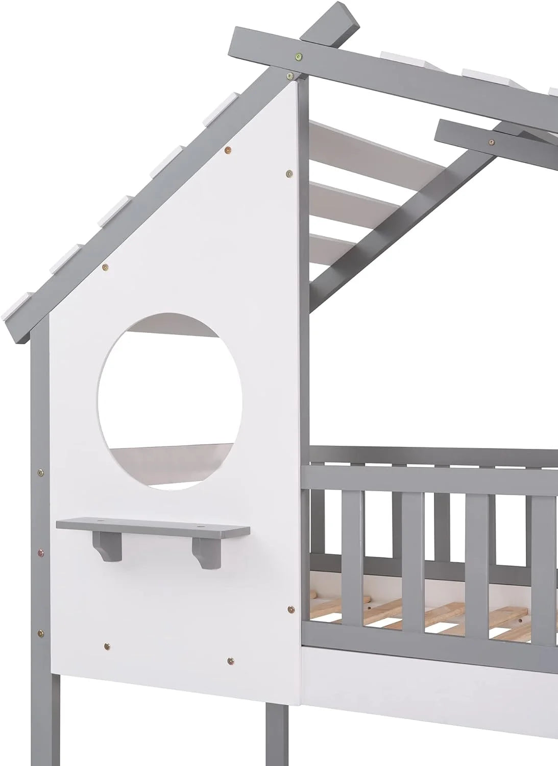 Gray Wood Kids House Bed with Roof and Ladder I710653