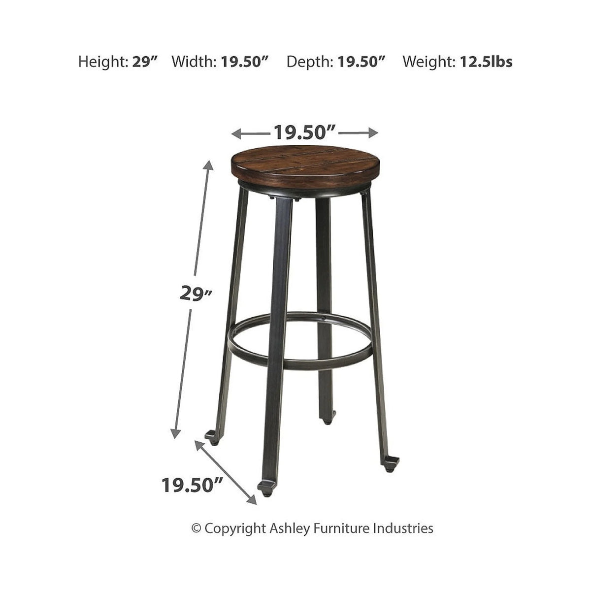 Industrial 29" Pub Height Barstool, Set of 2 K373