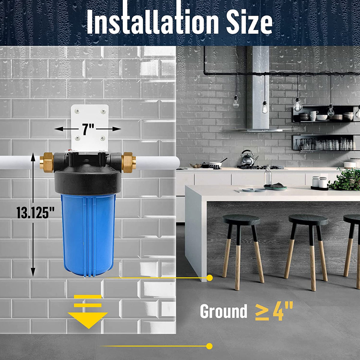 10 x 4.5 Whole House Filter Purifier System, 1 NPT Brass Port, Blue, 1 Set Y859312