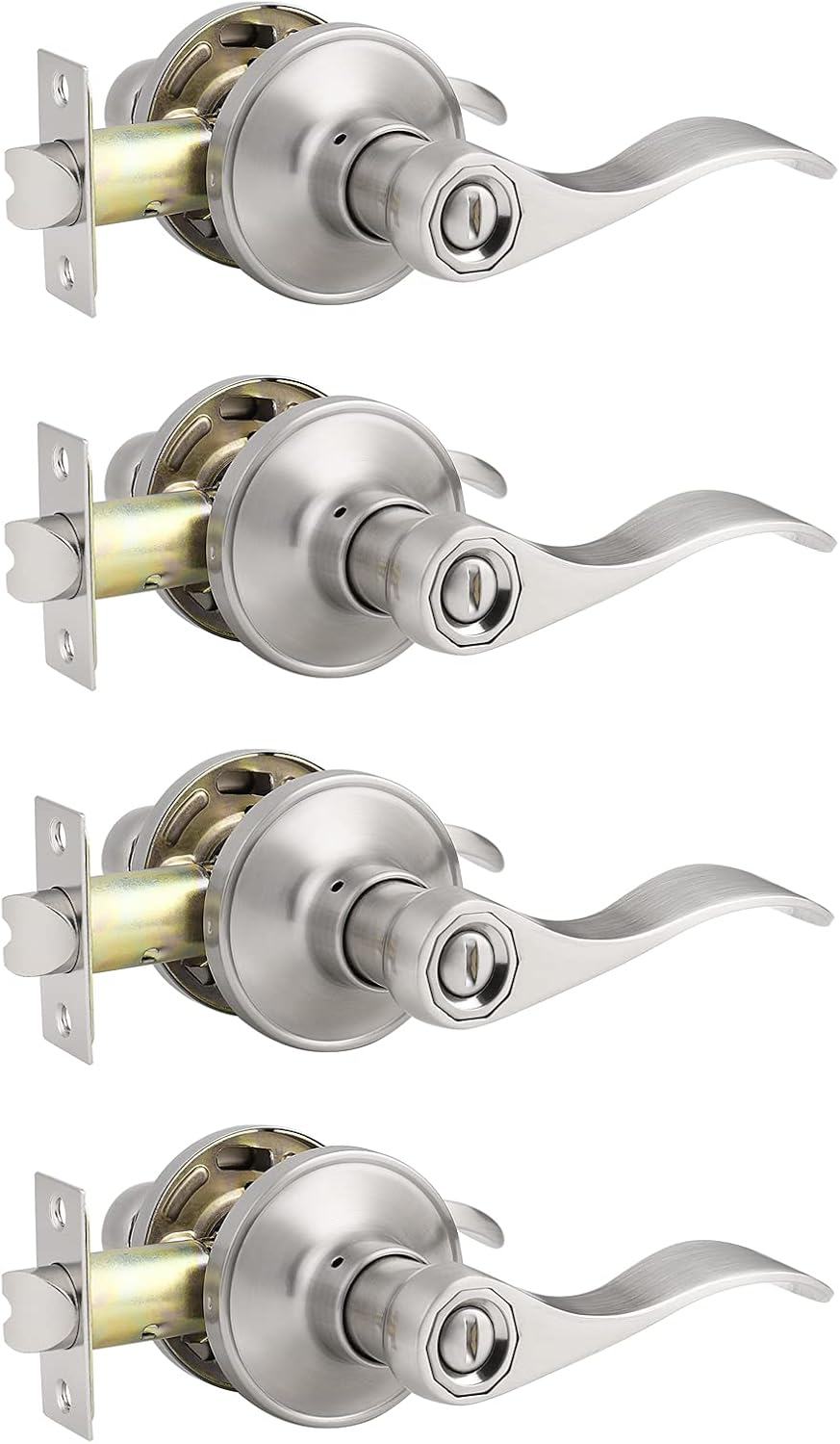 Satin Nickel Privacy Door Lever Handleset 4 Pack T405