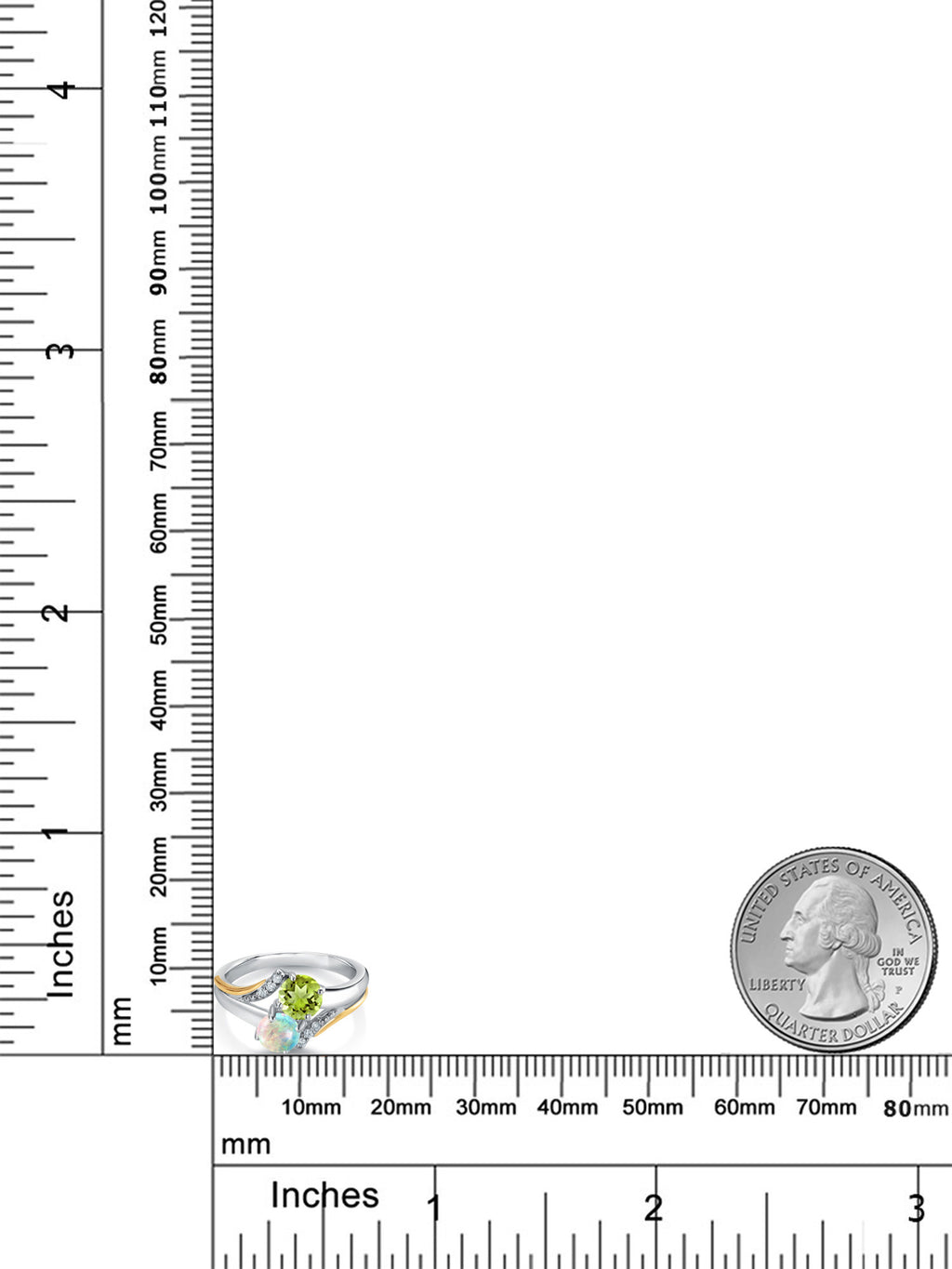 10K Yellow Gold and 925 Silver Engagement Ring with White Opal, Green Peridot, and White Lab Grown Diamond Accent U148