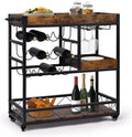 Rustic Brown Bar Cart with Wine Rack F7437