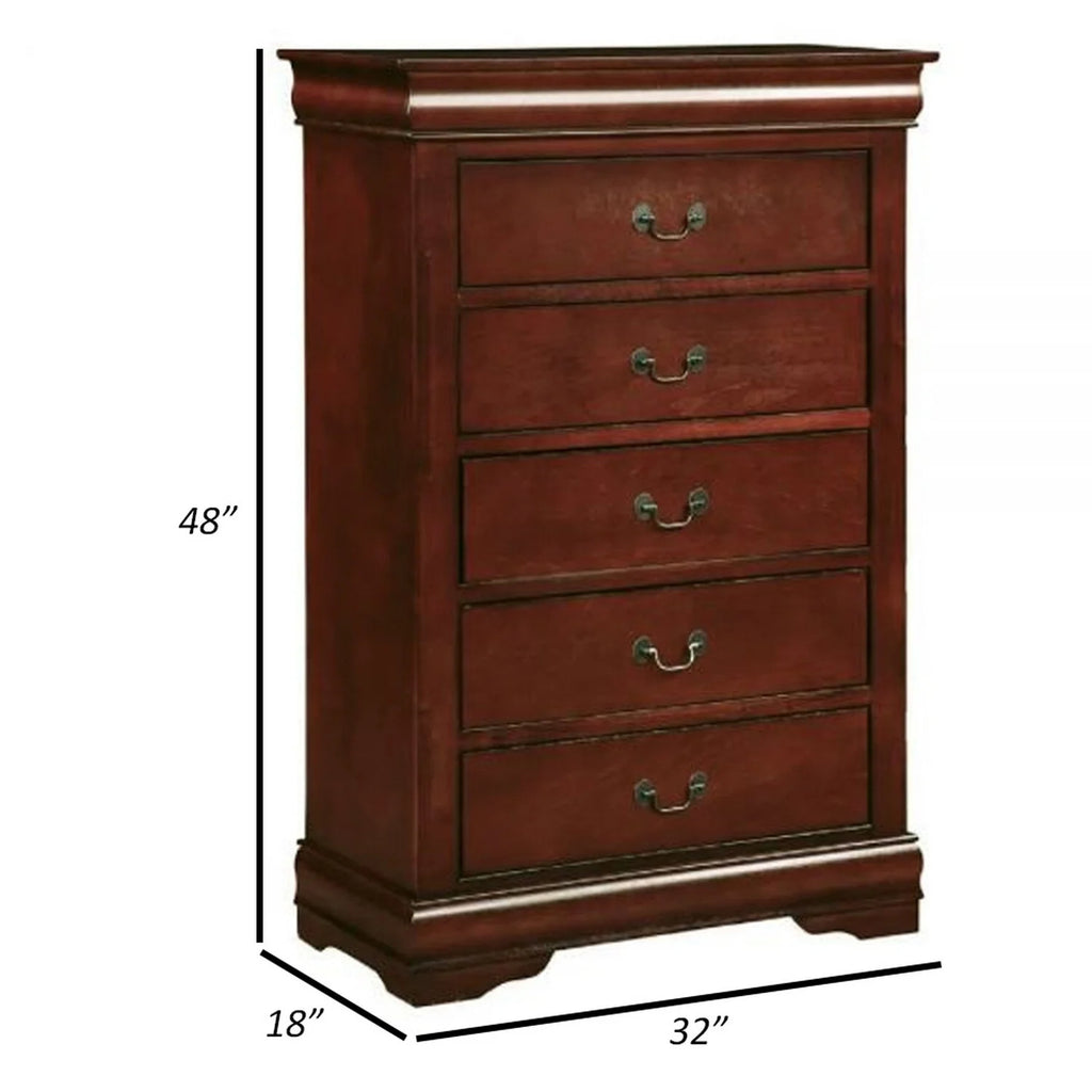 Cherry Brown 5 Drawers Pine Wood Dresser Chest T5827