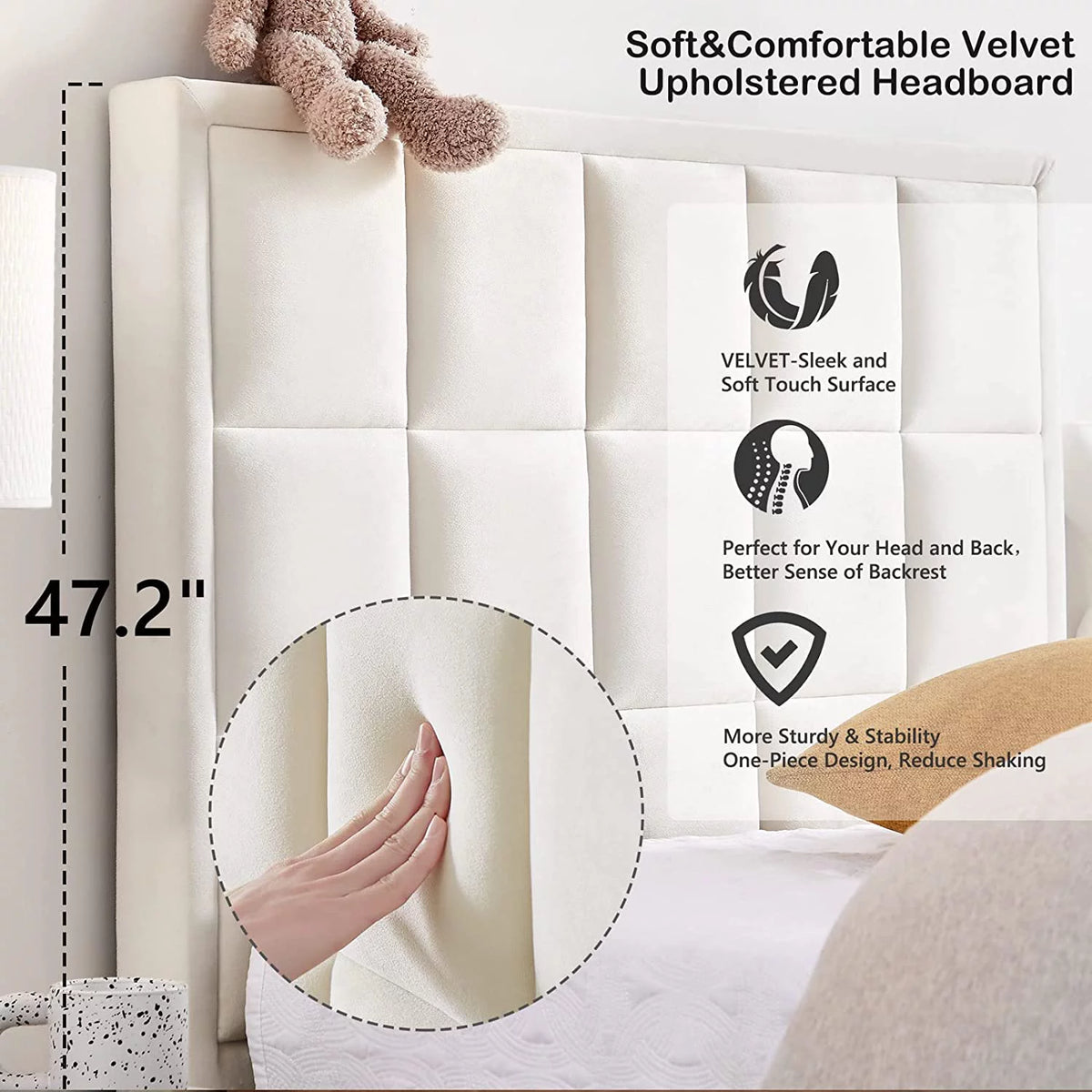 Twin Size Velvet Platform Bed Frame with Headboard L593749