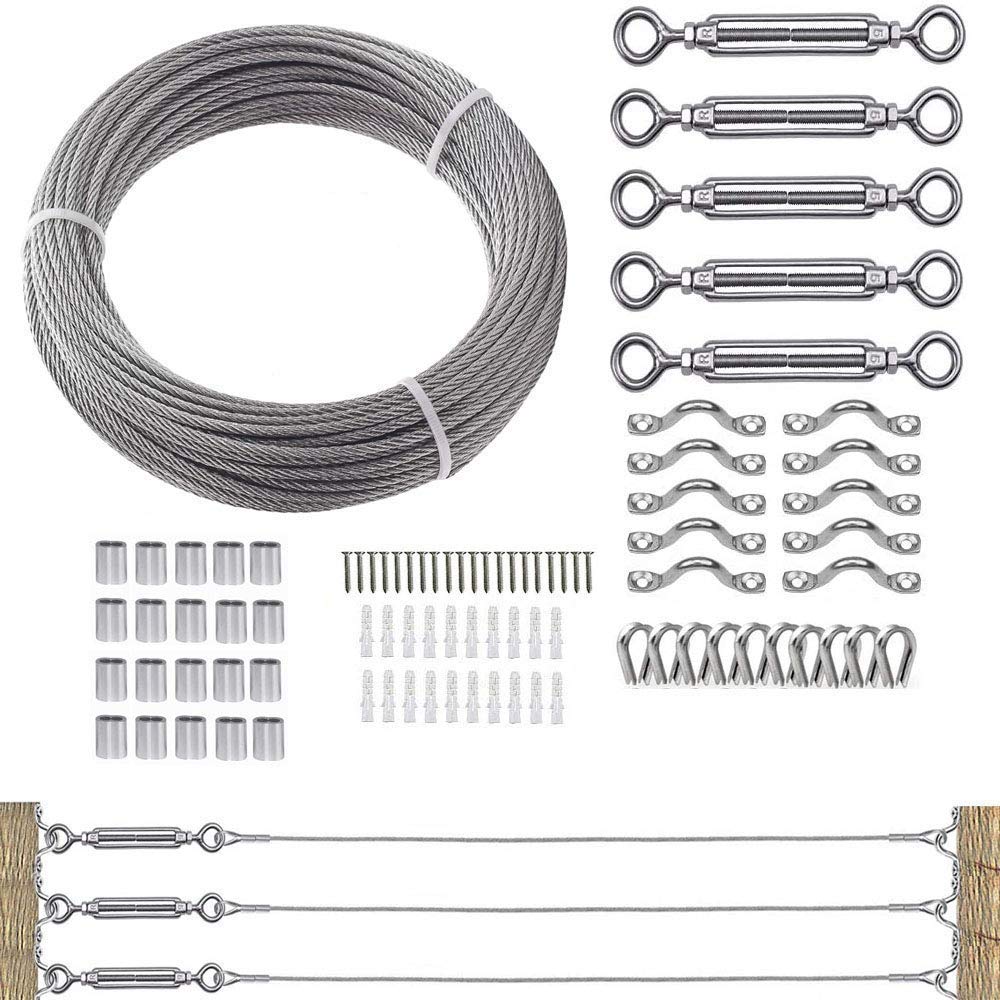 Stainless Steel 1/8 Cable Railing Kit with 100ft Wire Rope and Turnbuckles, Pack of 2 D45158