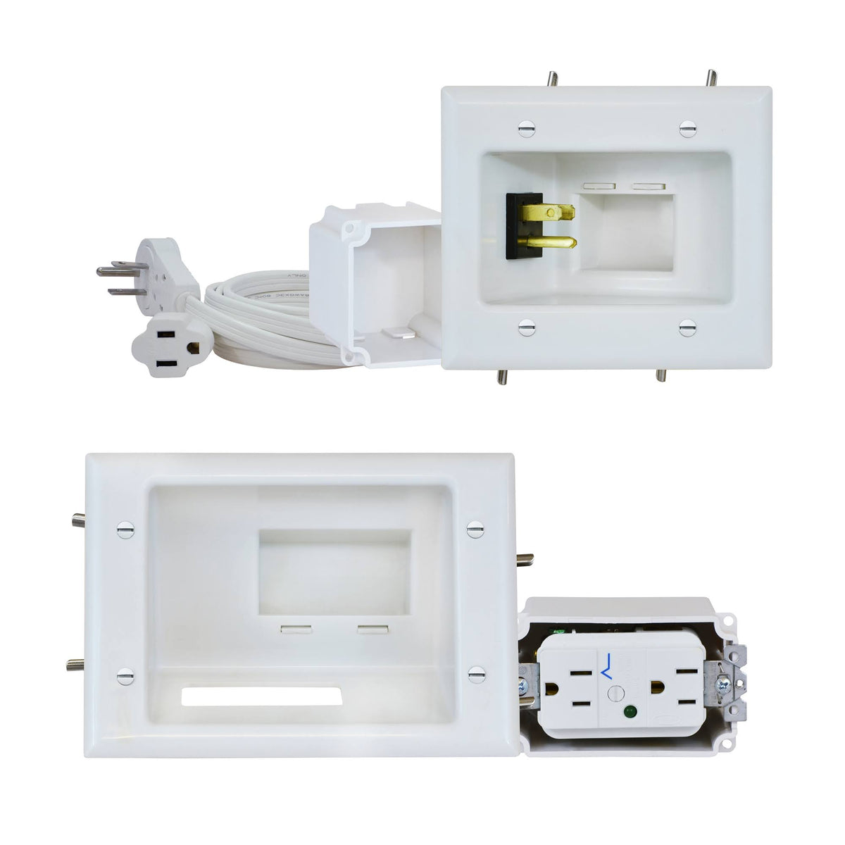 Recessed Pro-Power Kit with Duplex Surge Suppressor and Straight Blade Inlet Mounting Plate - White L15166
