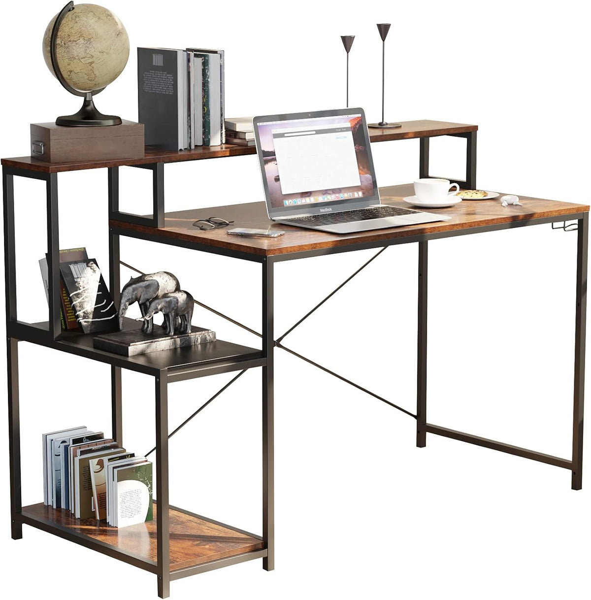 54” Small Desk with Monitor Stand and Storage Shelf C2894