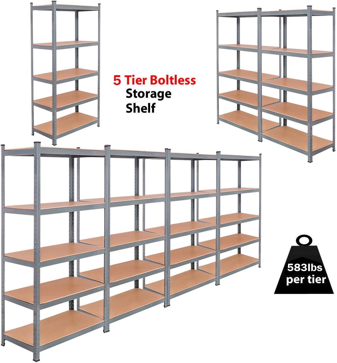 5-Tier Steel Storage Shelves with Adjustable Shelves (2 PCS) A272189
